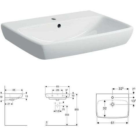 Lavabo 65 cm bianco lucido - Geberit Selnova Square - Senza colonna - Accessorio: Senza colonna (1/4)