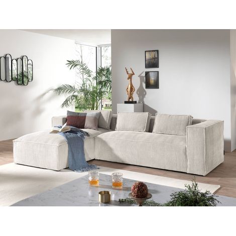 Lisa Design – Canapé d'angle 4 places en velours côtelé – Position gauche – Dimensions L262xH67xP176 cm – Structure bois massif et panneaux de particules (1/5)