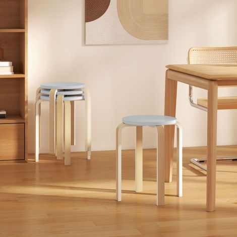 Lot de 4 tabourets gris en bois empilables, Ø40x45 cm, forme ronde (1/5)