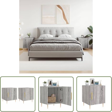 The Living Store Nachttische 2 Stk. Grau Sonoma 40x40x50 cm Holzwerkstoff - Nachttisch - Beistelltisch - Wohnzimmermöbel - Grau - Holzmöbel (1/5)