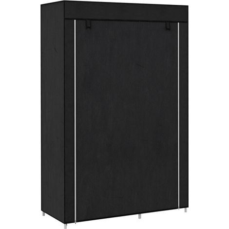 Multi-storage wardrobe - 6 shelves, 1 hanging rail - black non-woven fabric (1/5)