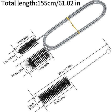 Goupillon double tête flexible 155cm et brosses de nettoyage de tuyaux pour filtre d'aquarium pompe et tubes