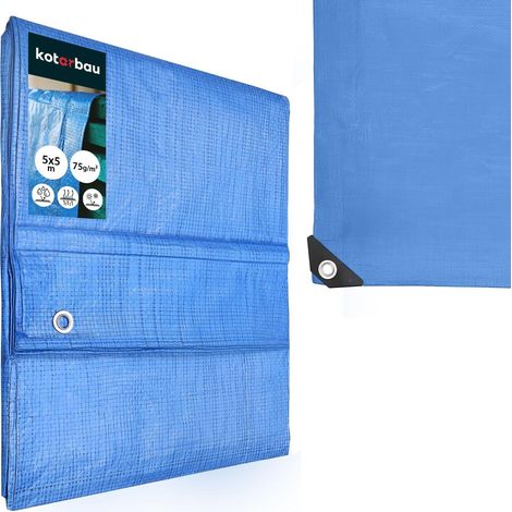 KOTARBAU® Bâche de Protection Extérieur - Polyéthylène - 5 x 5 m - Bleu - 75 g/m² - Bâche Anti UV - Bache Remorque - Bache Impermeable Exterieu (1/5)
