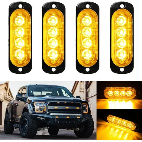 12V 24V Feux Stroboscopique latéraux, 4PCS 4 LEDs Lampe Flash Warining Beacon Lights Barre Lumière d'urgence pour Voiture Camion Remorque Tracteur Backhoe élévateur ATV UTV Pickup - 4pcs-4 LED (1/5)