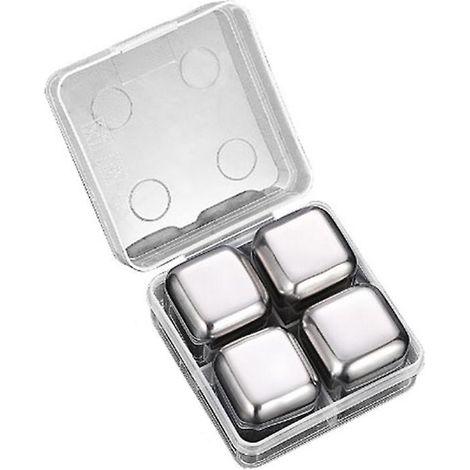 Glaçons réutilisables en acier inoxydable, qualité alimentaire, pour whisky et bière, lot de 4 – Rafraîchissent les boissons sans dilution (1/5)