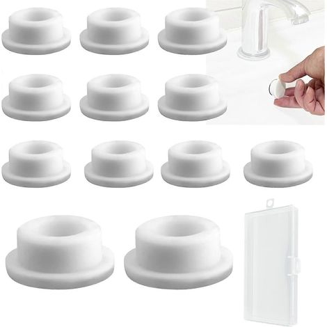 Set van 12 overloopstoppers voor wastafels en badkuipen met opbergdoos, wastafel- en badkuipstoppen, geschikt voor overloopgaten met een diameter van 22-24 mm. (1/4)