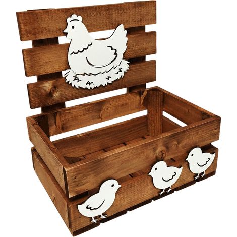 Braune Osterbox mit Henne und Küken 30x20 cm (1/5)