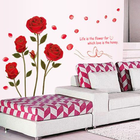 Stickers muraux amovibles pour salon, chambre, fond de télévision, décorations florales (1/5)