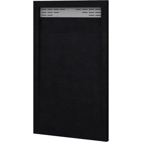 Receveur de douche avec demi-cadre modèle Bidai texture ardoise. NOIR, Siphon en cadeau 70X130 Ral 9005