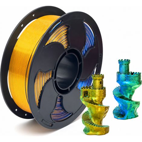 Filament PLA Soie Tricolore pour Imprimante 3D, Bleu Vert Orange, 1,75 mm, 250 g (1/5)