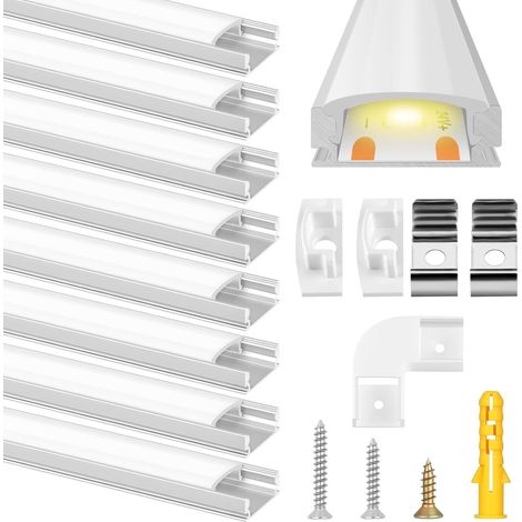 Profilé Aluminium LED Forme en U, 2.4m Profilé Led Encastrable  Pour Plaques de Plâtre, Profile alu pour Ruban led, Compact Finition Pour Ruban LED (8  0.3m) (1/5)