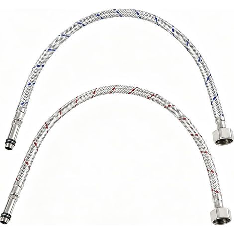 2Pcs 50cm Tuyaux de Raccordement Flexibles Robinets Cuisine, Tuyau Flexible pour Robinet, Tressé Acier Inoxydable Rallonge Lavabo Tubes, pour Cuisine Salle de Bain, Deux Tuyaux Rouge et Bleu (1/5)