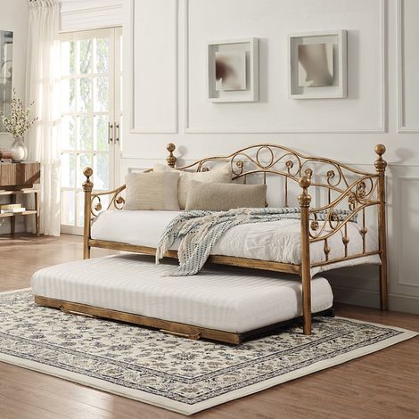 Essendon Vintage Living Room Bedroom Metal Day Bed w Trundle (1/3)