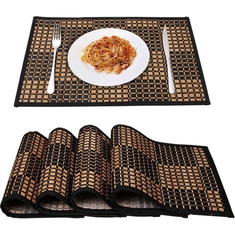 4er Set Platzsets, flecken und hitzebeständig Strapazierfähige Tischsets für den Küchentisch aus rundem Bambusgewebe (1/5)