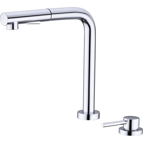 Mitigeur Evier Sous Fenetre Chrome Robinet de Cuisine avec Douchette 2 Jets, Mitigeur Cuisine en L Robinet de Cuisine à Levage (1/5)