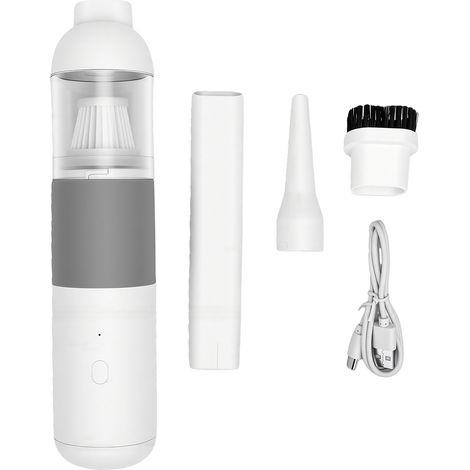 Aspirateur électrique rechargeable à main 4 en 1, embout long, USB, pour bureau ou voiture, vider en un clic, blanc et gris. (1/5)