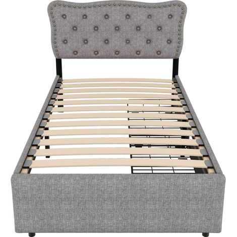 Cama tapizada 90 x 200 cm gris con cajón de almacenamiento y tachuelas decorativas (1/5)