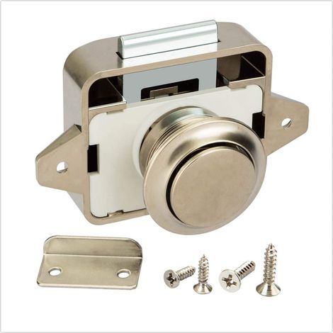 3 pièces,Bouton poussoir Loquet - sans clé Serrure de meuble,Argent (1/5)