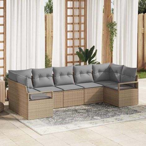 Sofa Set mit Kissen 7 pcs Beige Poly Rattan (1/5)
