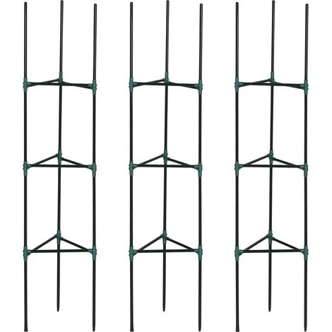 Un ensemble de 3 supports pour plantes grimpantes de jardin, structure en acier, mesurant 38x38x182 cm, vert. (1/5)