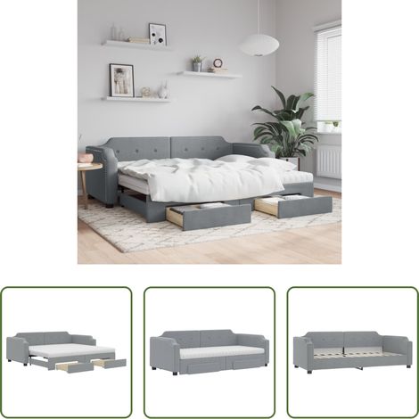 vidaXL Sofa mit Bett -  Tagesbett Ausziehbar mit Schubladen Hellgrau 80x200 cm Stoff