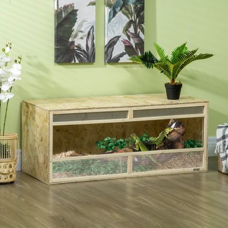Terrario in legno OSB per rettili con porta scorrevole in vetro - 120 x 50 x 50 cm, colore naturale