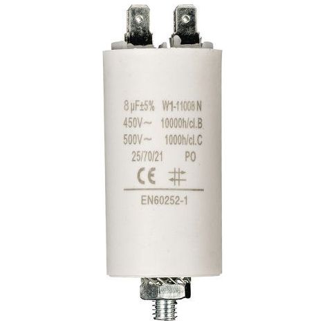 Condensador de arranque para motor electrico 450 VAC 8.0 uF Blanco (1/4)