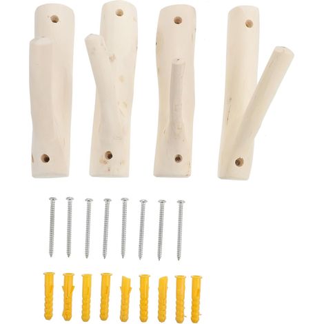 Lot de 4 crochets décoratifs en bois en forme de branches d