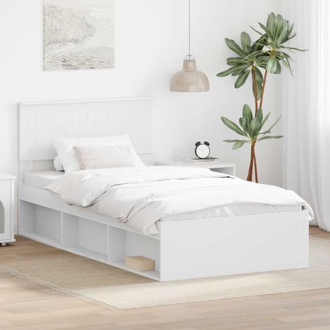 Bed Frame with Headboard White 100 x 200 cm Solid Pine Wood vidaXL (1/5)