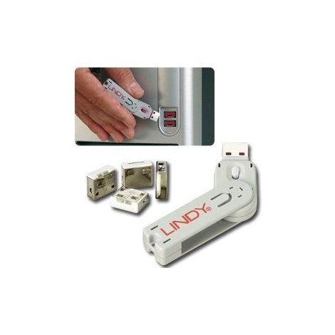 LINDY USB Port Schloss 4 Stück mit Schlüssel Code Weià (40454) (1/4)