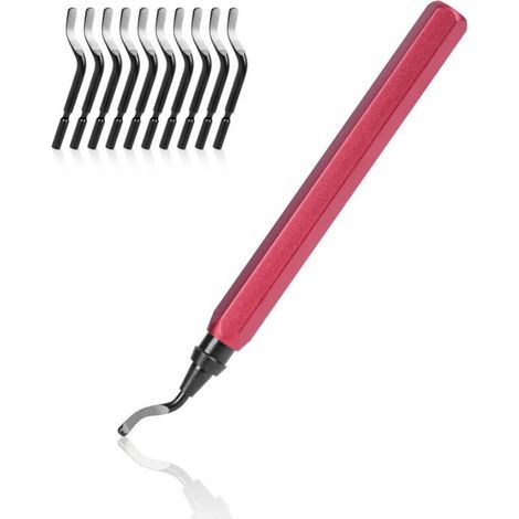 (Rosso) Strumento manuale per sbavatura, 1 manico in metallo + 11 lame BS1010 HSS Lame per sbavatura in metallo rotanti a 360° per tubi stampati in 3D (1/5)