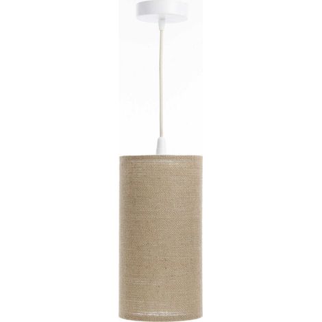 Suspension bohème en lin naturel effet rotin ambiance chaleureuse - Ø 15 cm - H20 cm (1/5)