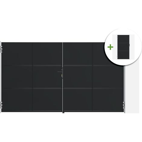 Portail battant acier 3,5m NALI H.200cm noir + Portillon H.200cm noir (1/5)