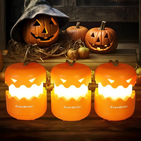 Lot de 3 lanternes citrouille d'Halloween, lanternes Jack-o'-lantern pliables avec cordelette de suspension, lanternes d'Halloween à piles (1/5)
