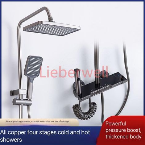 Ensemble de robinetterie de douche chromé gris pour salle de bain, colonne de douche murale, mitigeur de douche pluie, robinet de bidet, style piano (1/4)