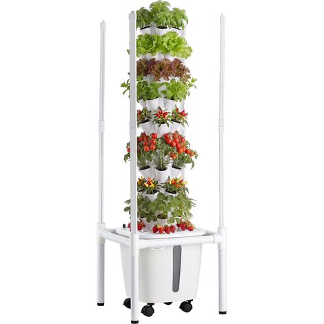 Tour Hydroponique 9 Étages 45 Trous, Système de Culture Hydroponique pour Herbes, Légumes et Fruits, avec Lampe de Croissance LED, Contrôle par App, Roulettes, Réservoir d'Eau de 20 L et Pompe (1/5)