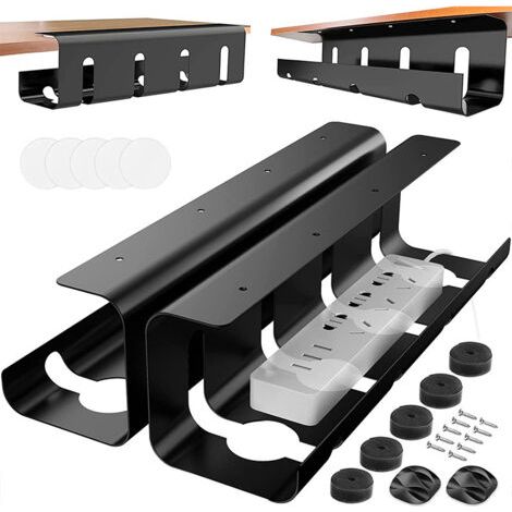 Kabelablage für den Schreibtisch – Kabelmanagement – 40 x 12 x 10 cm – 2er-Set – Schwarz (1/5)