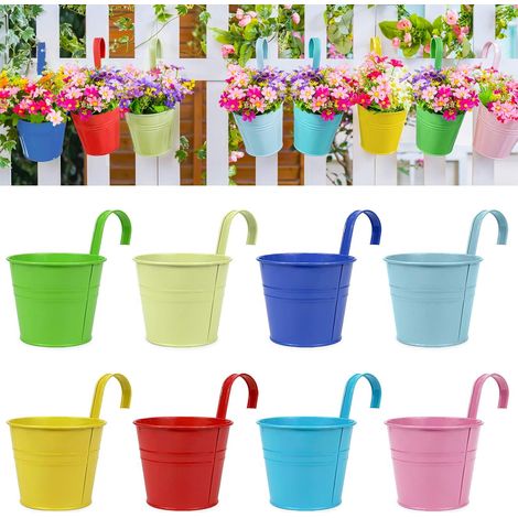 Pots de Fleurs, Pots de Jardin, seaux à Suspendre, Pots de Fleurs en métal, décoration d'intérieur – Crochet Amovible (8 pièces de Taille Moyenne) (1/5)
