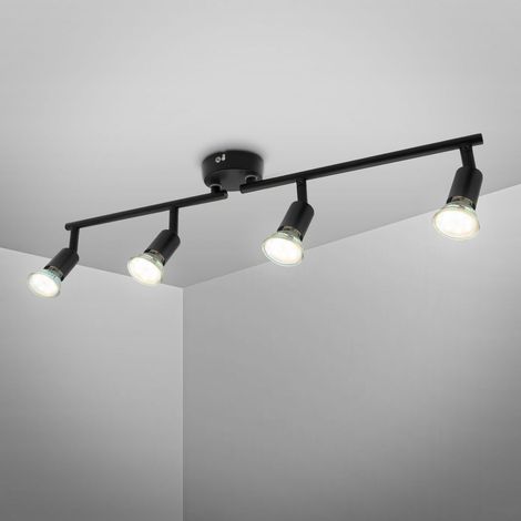 B.K.Licht Spot LED plafond orientable 4 flammes inclus 4 ampoules GU10 2,9 W 4x260 lm 3000 K lumière blanc chaud noir lampe de plafond salon cuisine chambre