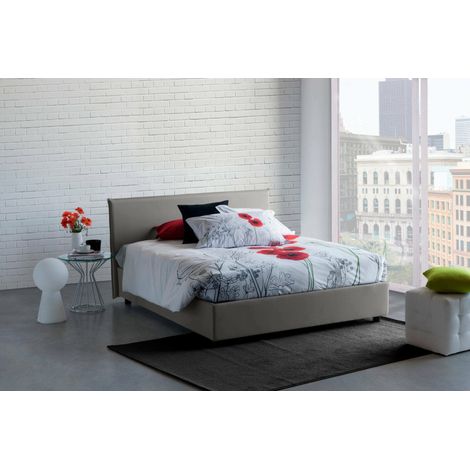 Talamo Italia Cama matrimonial Berenice, Cama contenedor con revestimiento de tela, 100% Made in Italy, Apertura frontal, adecuado para colchón Cm 140x200, Gris, con embalaje reforzado (1/5)
