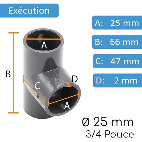 PVC Tee 25 mm 90° PN16 Glue Grey bm068 (1/2)