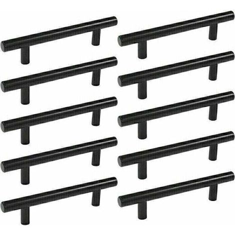 Juego de 10 tiradores de puerta de cocina en forma de T (250 mm), acero inoxidable, distancia entre orificios de 160 mm, para armarios de cocina, color negro -Crezuo