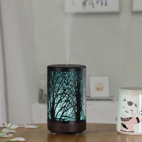 royaluxe -Diffus d'Huiles Essentielles Ultrasonique Aromathérapie Electrique en Métal avec 7-Couls Changeantes, Minuterie et Arrêt Automatique pour Chambre Salon Spa Yoga Massage - 100ML Arbre