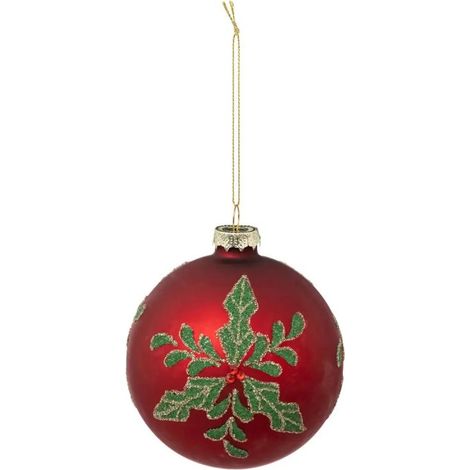 Paris Prix - Boule De Noël En Verre houx 10cm Rouge