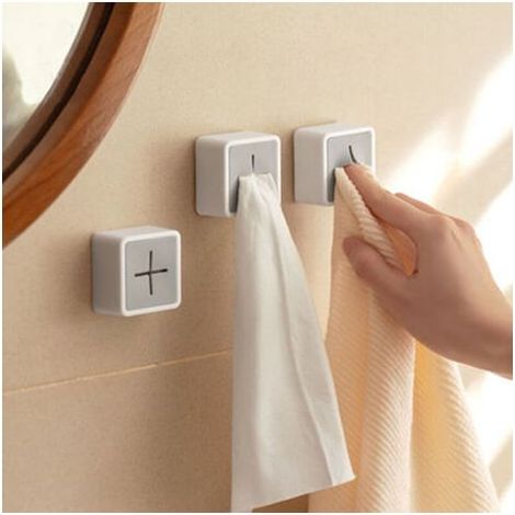 Porte-serviettes - Blanc/Gris 2 pièces - Porte-torchons - Porte-serviettes - Pour coller et percer (1/4)