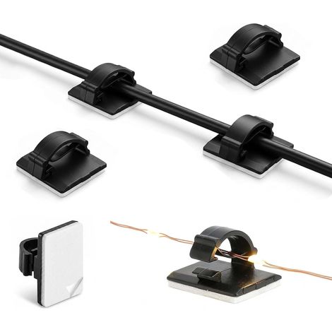 Lot de 50 Attache Cable Adhesif, Mini Attache Cable Mural pour Organisation des Câbles, Sans Perçage Supports de Câbles Autocollants pour Mur Fenêtres Bureau (Noir) (1/5)