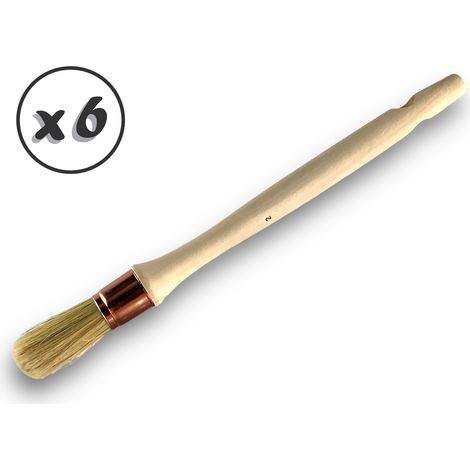 Lot de 6 pinceaux de pouce Brosse ronde en soie blanche Ø 20 mm Idéal peinture rénovation volets moulures plinthes angles persiennes Manche bois brut Kibros 370D212x6