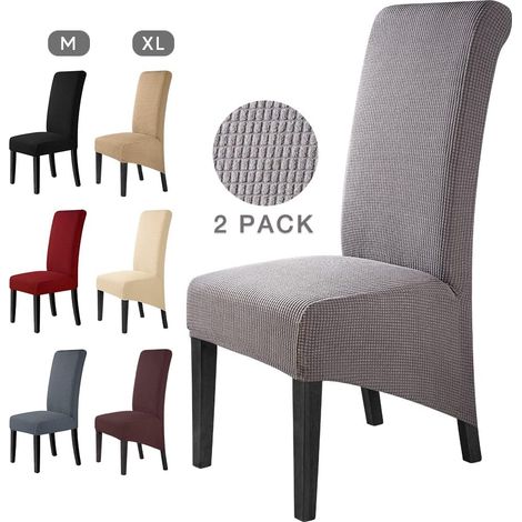 Housse de Chaise 2 Pièces Salle à Manger Jacquard Extensible Amovible Lavable Couverture de Chaise Univers Protection de Chaise pour Mariage,Cuisine, Banquet-Grande (Gris, 2Pièces) (1/5)