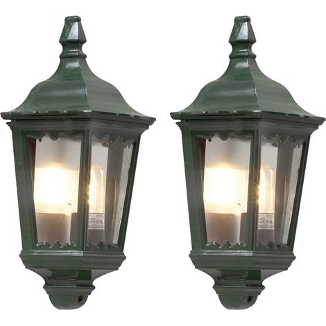 2er-Set grüne Wandleuchten Halbschale FIRENZE, E27, Aluminium, Höhe 44 cm (1/3)