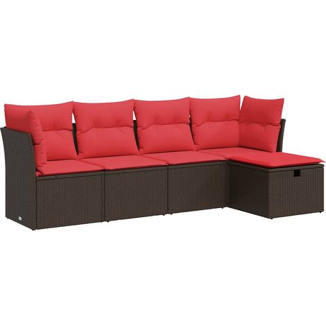 Set Divano da Giardino 5 pz Salotto da Giardino con Cuscini Marrone in Polyrattan (1/5)